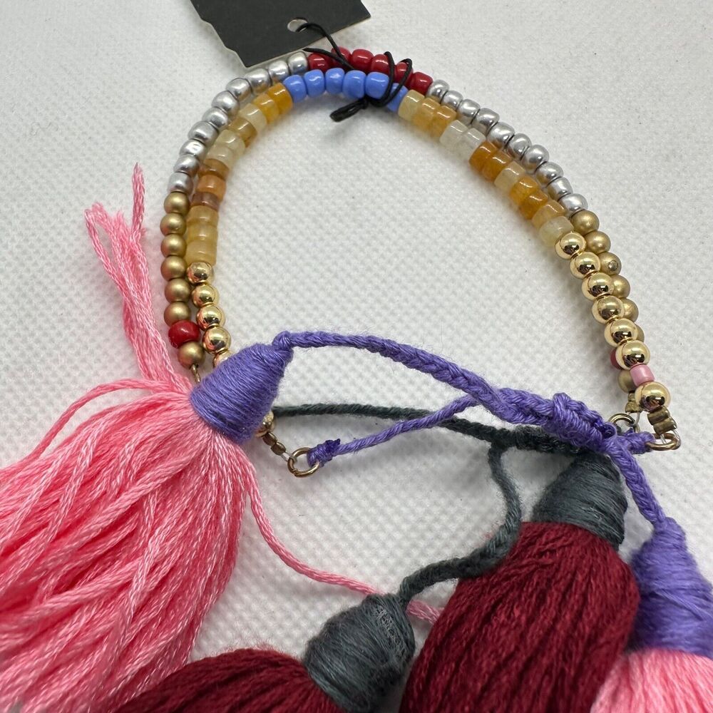 G By Gennaro Gold Red Blue Beaded Pink Burgundy Tassel Lot of 2 Bracelets New